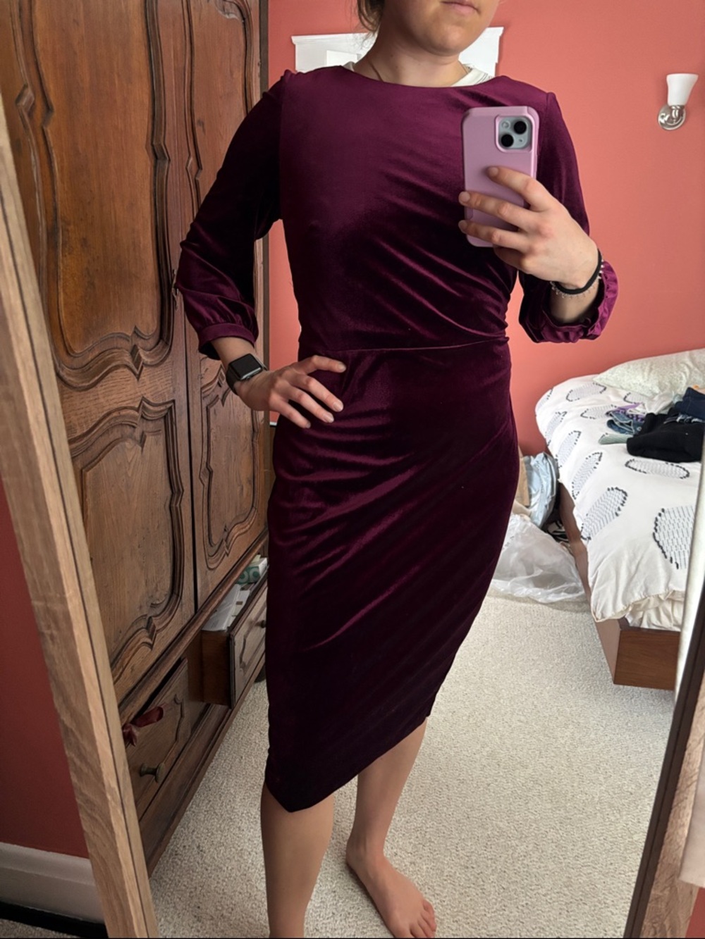 Biden Women's Velvet Sheath Dress in Deep Plum size us 12R uk 16R
